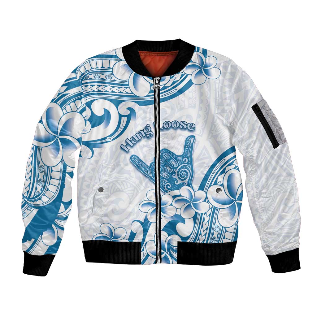 Aloha Hawaii Shaka Sleeve Zip Bomber Jacket Hang Loose Blue Version DT05 Unisex Blue - Polynesian Pride
