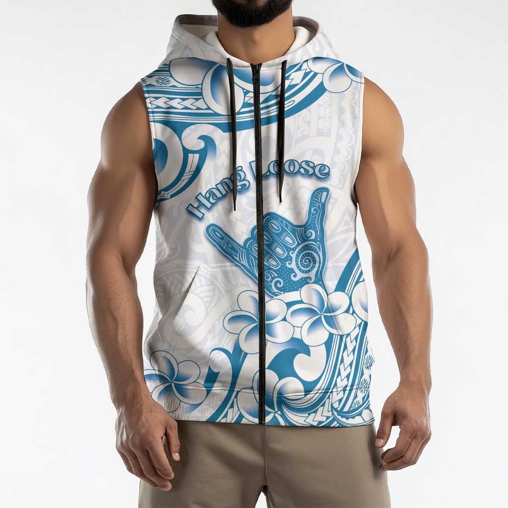 Aloha Hawaii Shaka Sleeveless Zip Hoodie Hang Loose Blue Version DT05