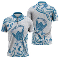 Aloha Hawaii Shaka Zipper Polo Shirt Hang Loose Blue Version - Polynesian Pride
