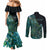 Personalised New Zealand Dart Couples Matching Mermaid Dress and Long Sleeve Button Shirt Maori Fern With Paua Shell - Polynesian Pride