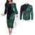 Personalised New Zealand Dart Couples Matching Off The Shoulder Long Sleeve Dress and Long Sleeve Button Shirt Maori Fern With Paua Shell - Polynesian Pride