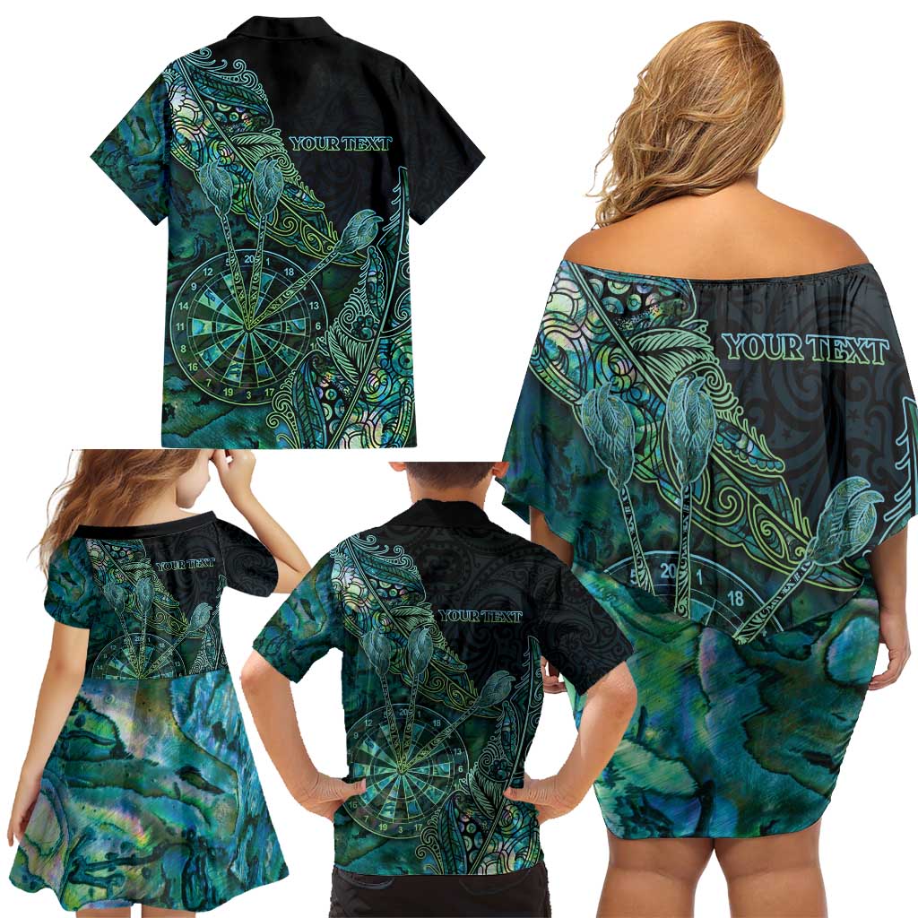 Personalised New Zealand Dart Family Matching Off Shoulder Short Dress and Hawaiian Shirt Maori Fern With Paua Shell - Polynesian Pride