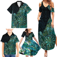 Personalised New Zealand Dart Family Matching Summer Maxi Dress and Hawaiian Shirt Maori Fern With Paua Shell - Polynesian Pride