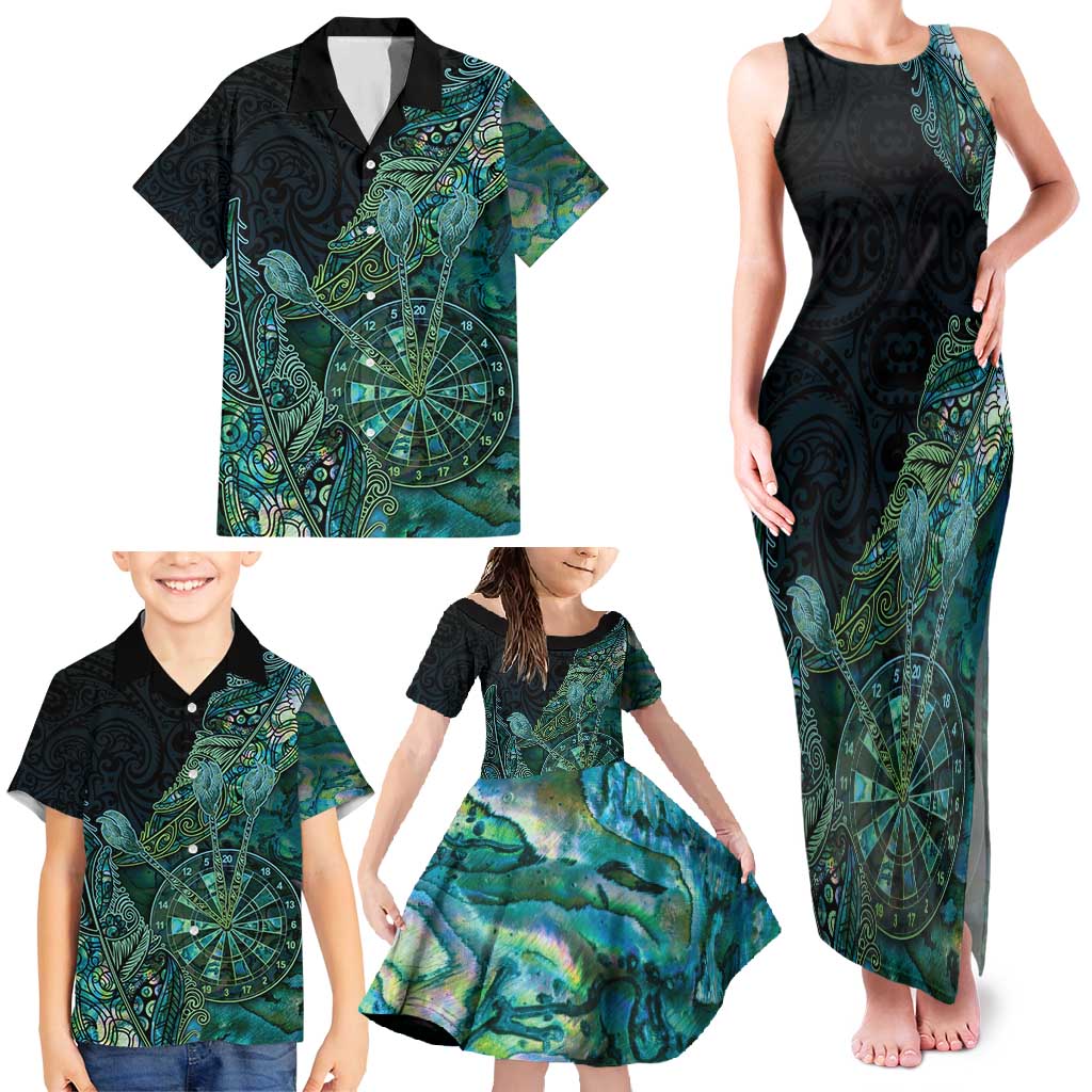 Personalised New Zealand Dart Family Matching Tank Maxi Dress and Hawaiian Shirt Maori Fern With Paua Shell - Polynesian Pride