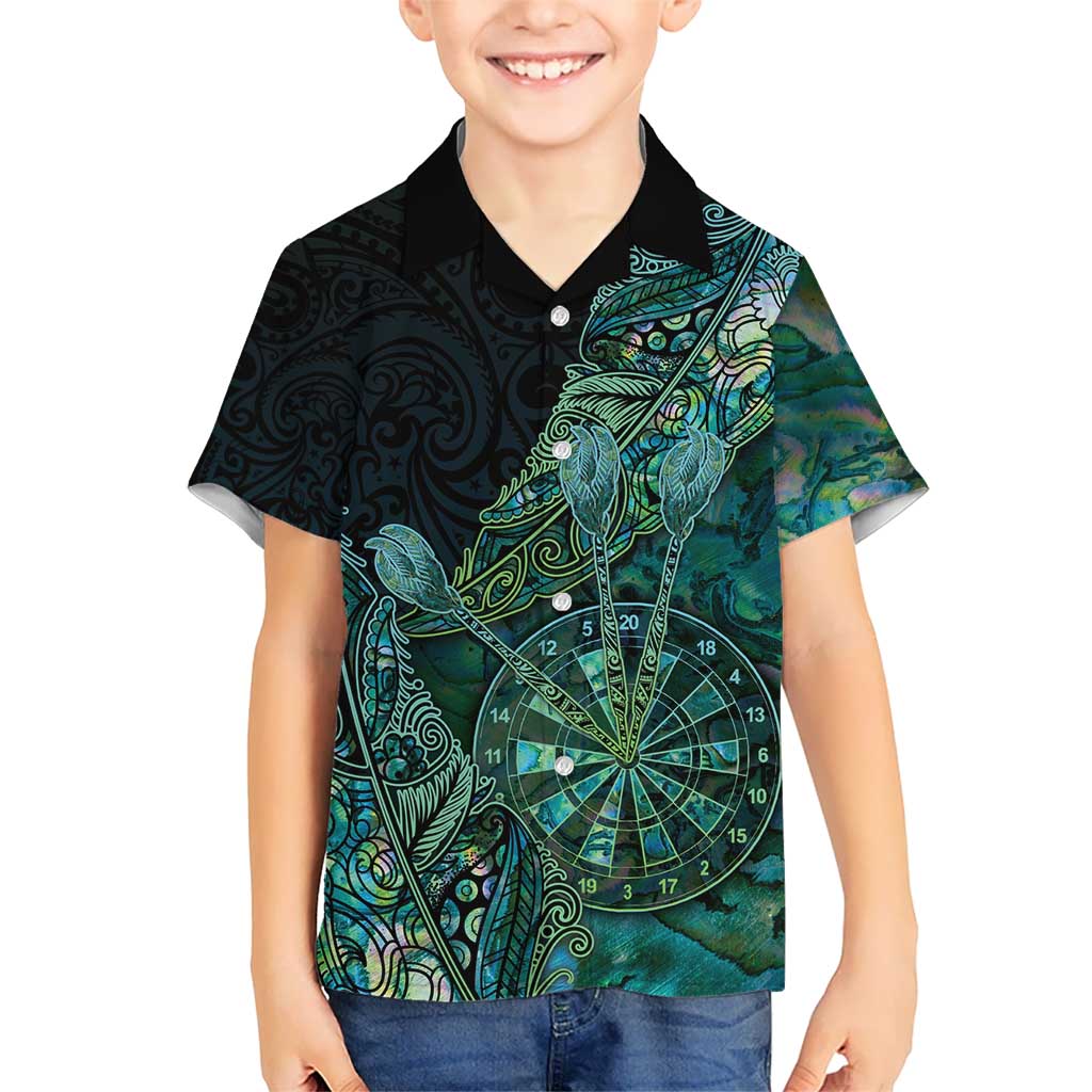 Personalised New Zealand Dart Kid Hawaiian Shirt Maori Fern With Paua Shell - Polynesian Pride