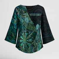 Personalised New Zealand Dart Kimono Sleeve Blouse Maori Fern With Paua Shell - Polynesian Pride