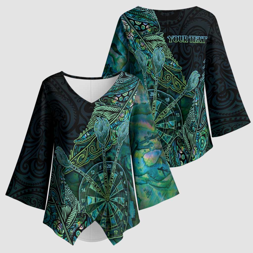 Personalised New Zealand Dart Kimono Sleeve Blouse Maori Fern With Paua Shell - Polynesian Pride