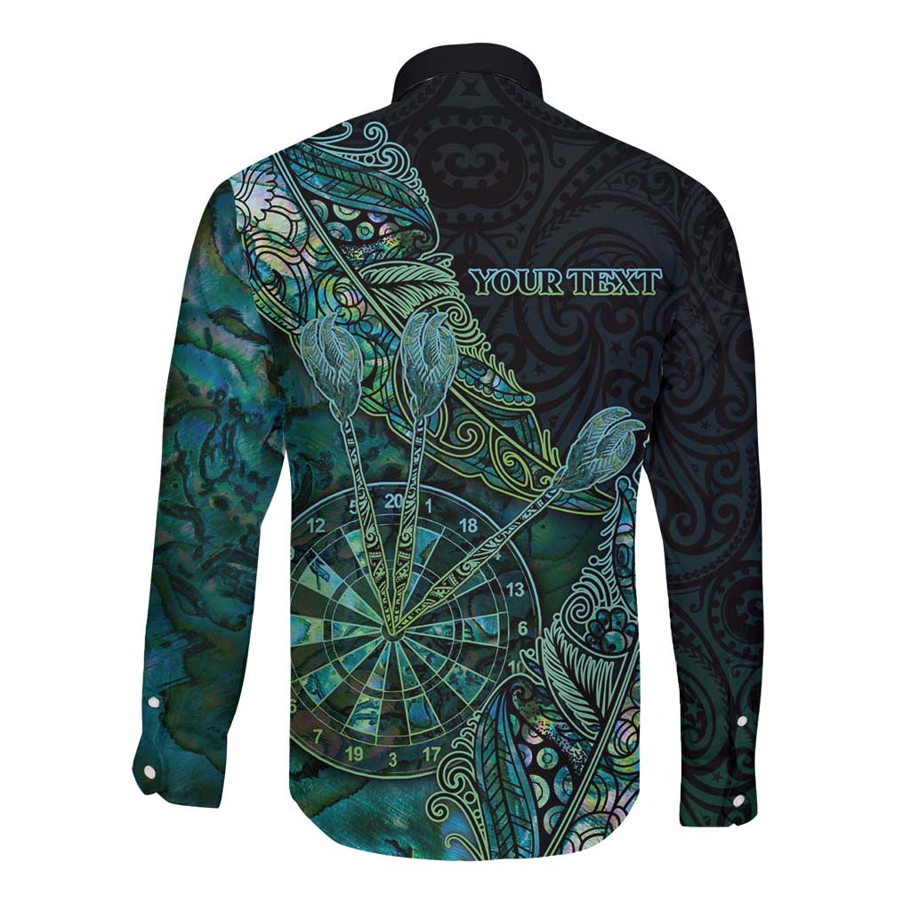 Personalised New Zealand Dart Long Sleeve Button Shirt Maori Fern With Paua Shell - Polynesian Pride