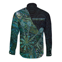 Personalised New Zealand Dart Long Sleeve Button Shirt Maori Fern With Paua Shell - Polynesian Pride