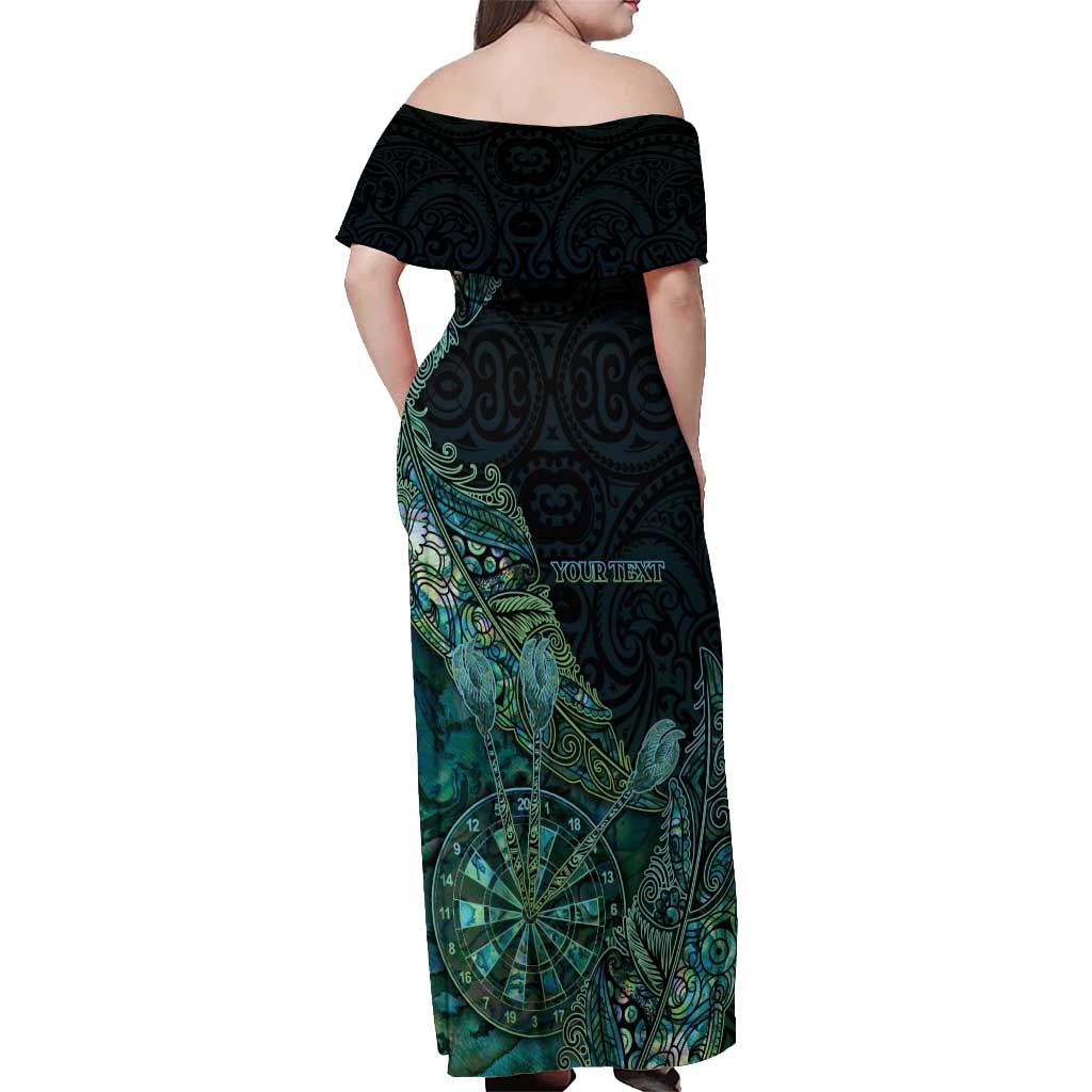 Personalised New Zealand Dart Off Shoulder Maxi Dress Maori Fern With Paua Shell - Polynesian Pride