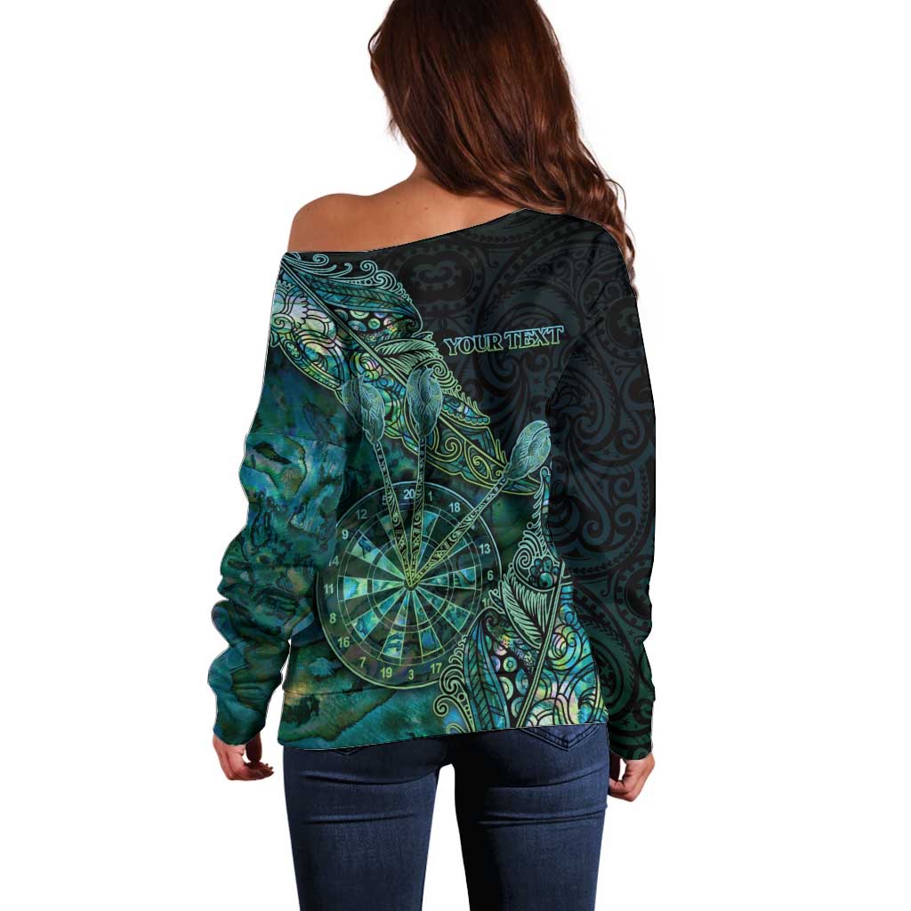 Personalised New Zealand Dart Off Shoulder Sweater Maori Fern With Paua Shell - Polynesian Pride
