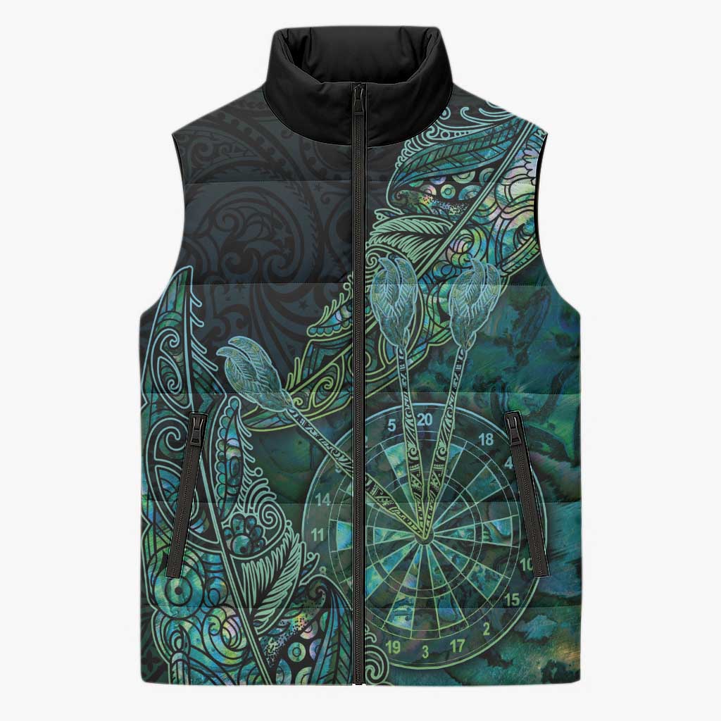 Personalised New Zealand Dart Sleeveless Puffer Jacket Maori Fern With Paua Shell - Polynesian Pride