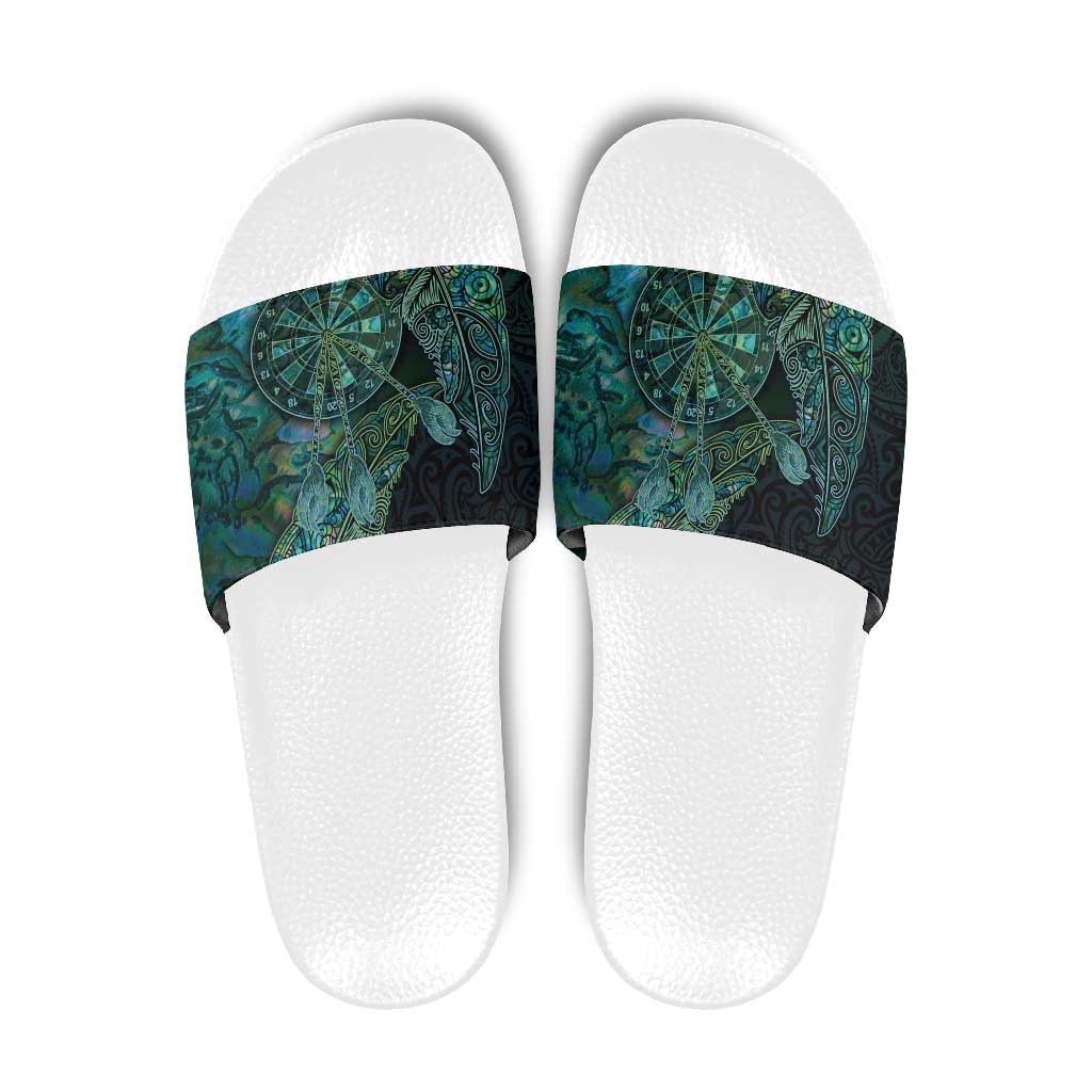 New Zealand Dart Slide Sandals Maori Fern With Paua Shell - Polynesian Pride