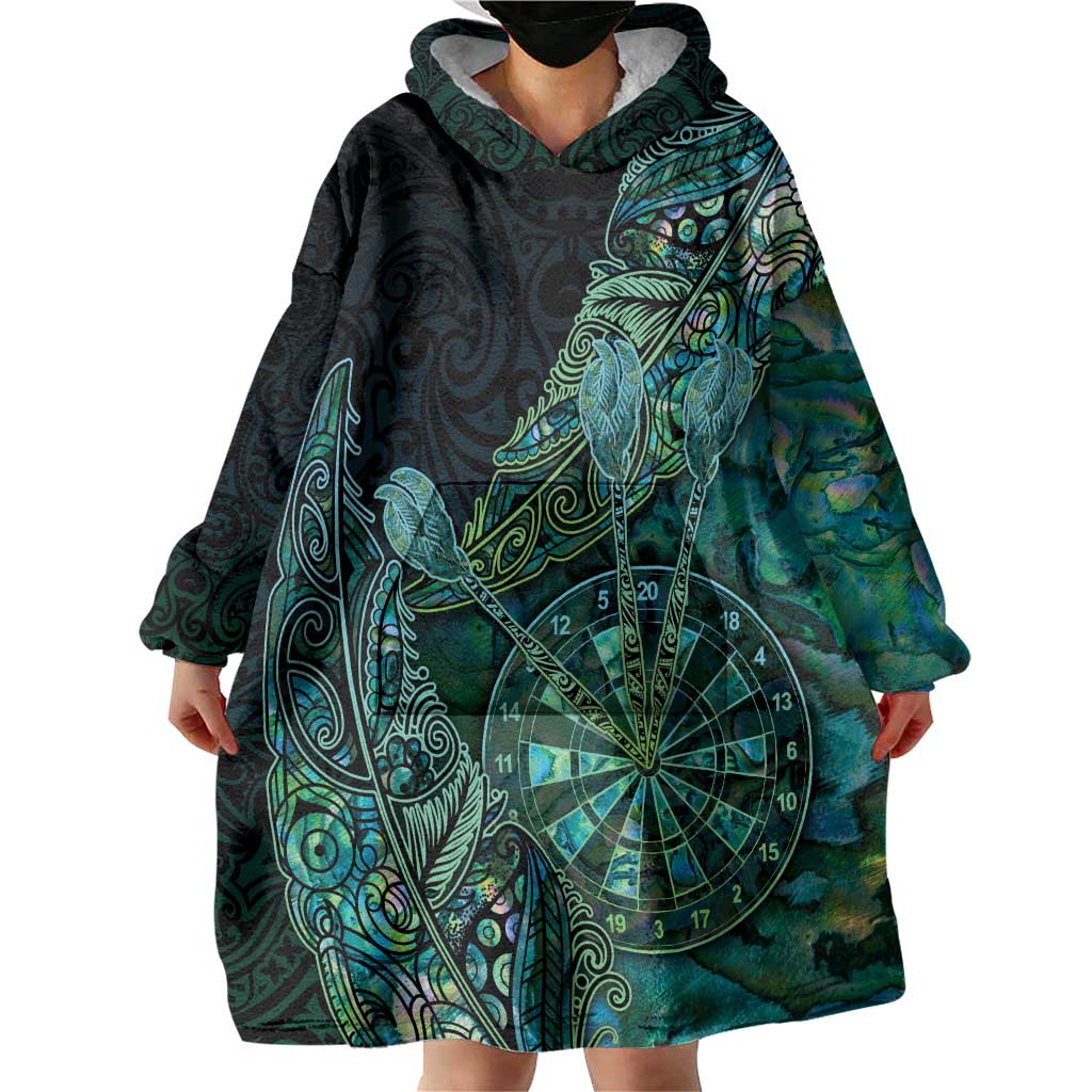 Personalised New Zealand Dart Wearable Blanket Hoodie Maori Fern With Paua Shell - Polynesian Pride