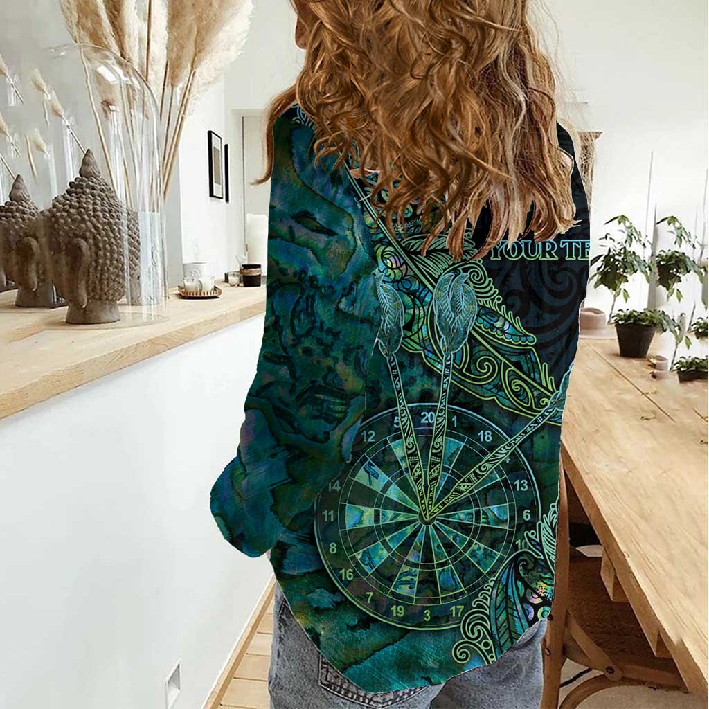 Personalised New Zealand Dart Women Casual Shirt Maori Fern With Paua Shell - Polynesian Pride
