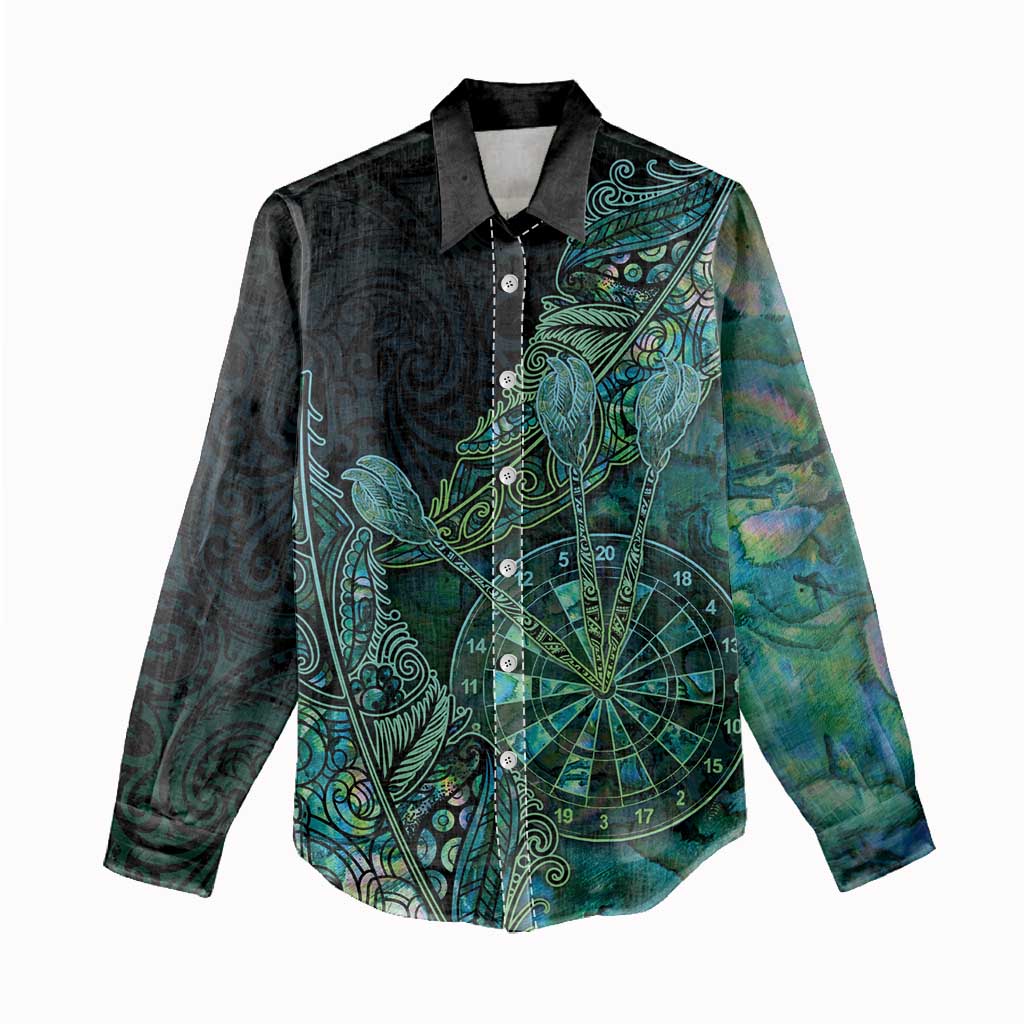 Personalised New Zealand Dart Women Casual Shirt Maori Fern With Paua Shell - Polynesian Pride