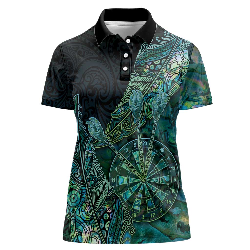 Personalised New Zealand Dart Women Polo Shirt Maori Fern With Paua Shell - Polynesian Pride