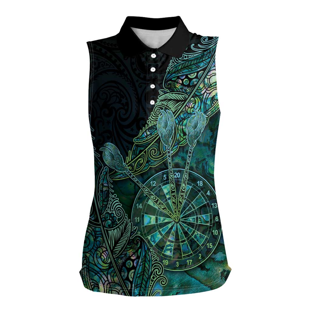 Personalised New Zealand Dart Women Sleeveless Polo Shirt Maori Fern With Paua Shell - Polynesian Pride