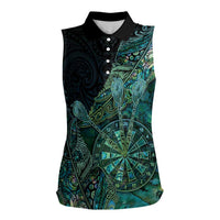 Personalised New Zealand Dart Women Sleeveless Polo Shirt Maori Fern With Paua Shell - Polynesian Pride