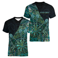 Personalised New Zealand Dart Women V-Neck T-Shirt Maori Fern With Paua Shell - Polynesian Pride