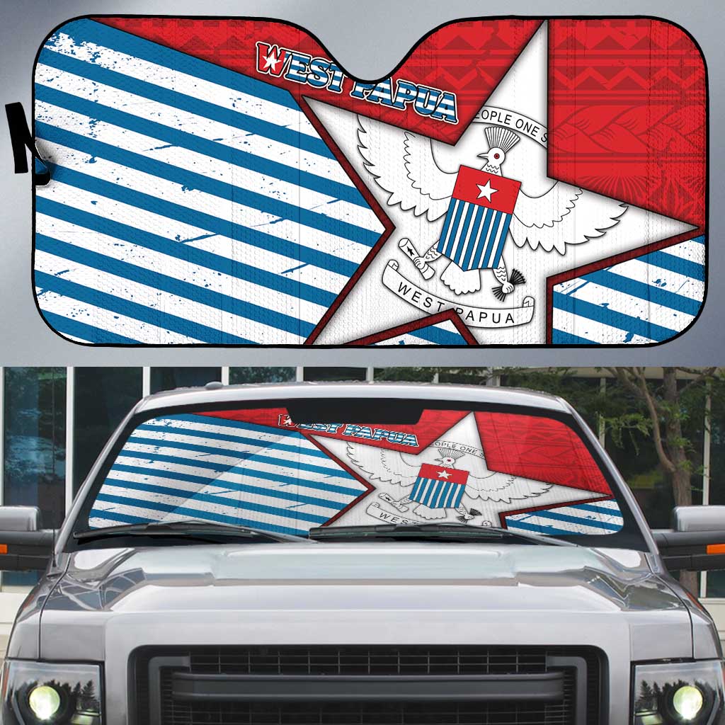 West Papua Morning Star Auto Sun Shade One People One Soul DT05 Red - Polynesian Pride