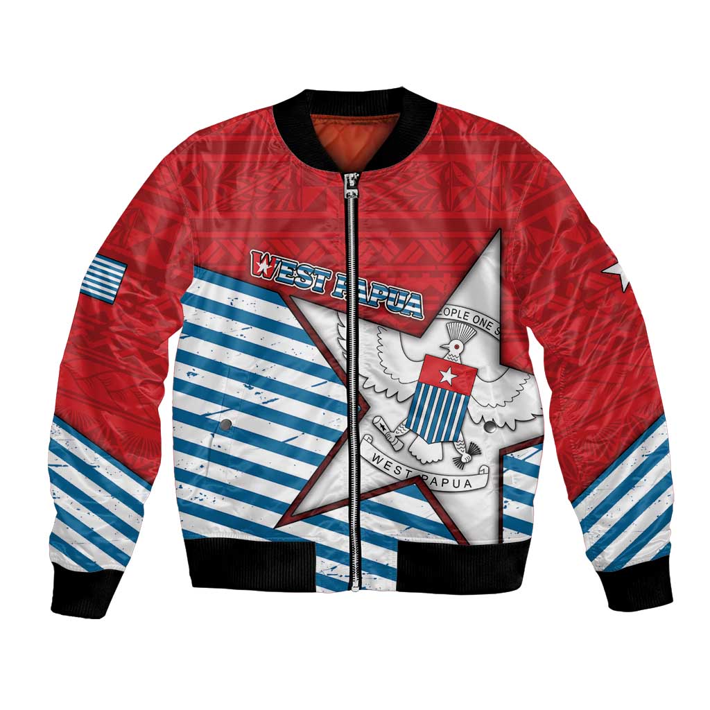 West Papua Morning Star Bomber Jacket One People One Soul DT05 Unisex Red - Polynesian Pride