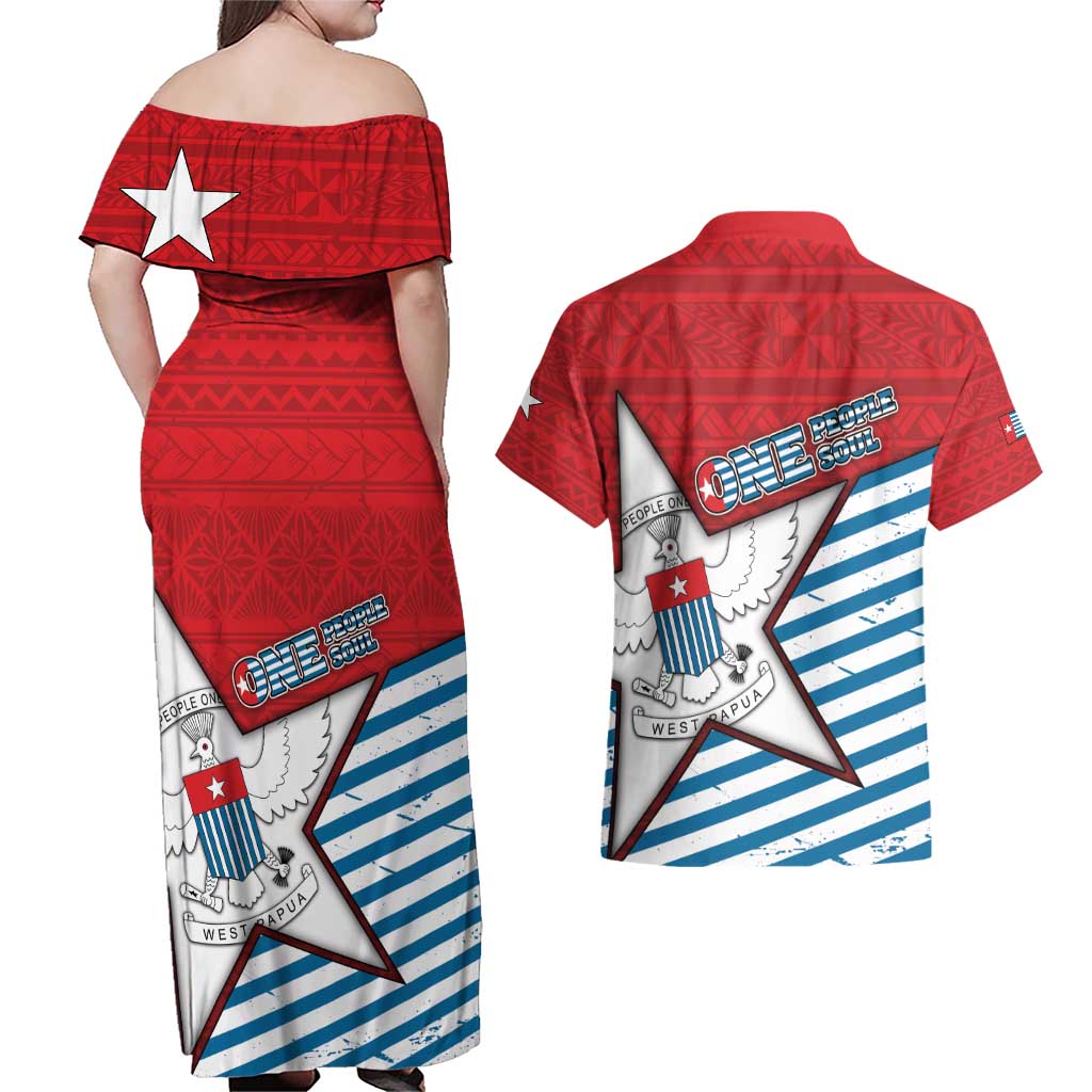 West Papua Morning Star Couples Matching Off Shoulder Maxi Dress and Hawaiian Shirt One People One Soul - Polynesian Pride