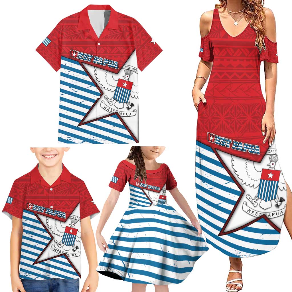 West Papua Morning Star Family Matching Summer Maxi Dress and Hawaiian Shirt One People One Soul - Polynesian Pride