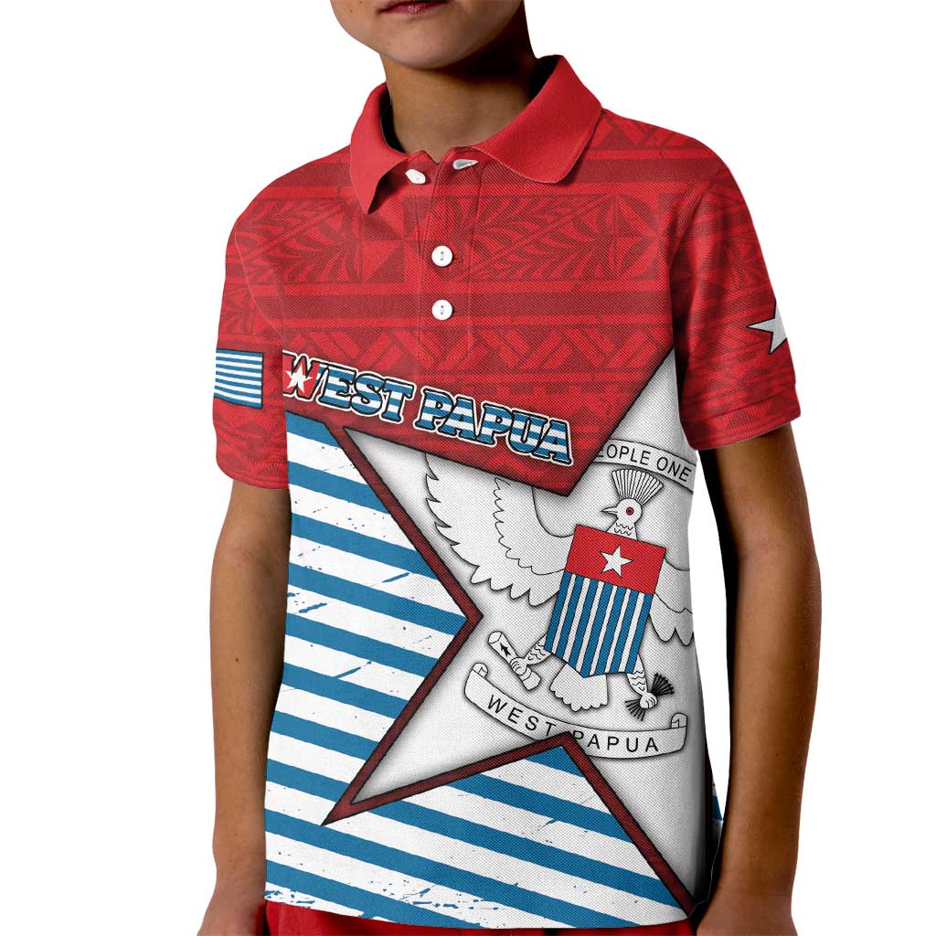 West Papua Morning Star Kid Polo Shirt One People One Soul DT05 Kid Red - Polynesian Pride
