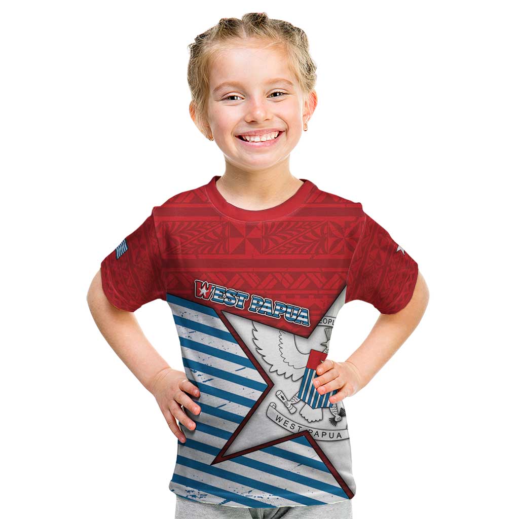 West Papua Morning Star Kid T Shirt One People One Soul DT05 Red - Polynesian Pride