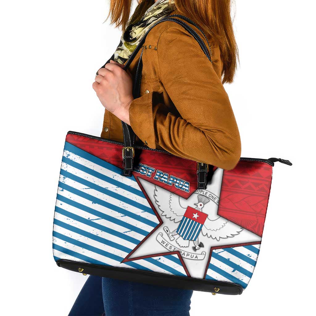 West Papua Morning Star Leather Tote Bag One People One Soul DT05 Red - Polynesian Pride