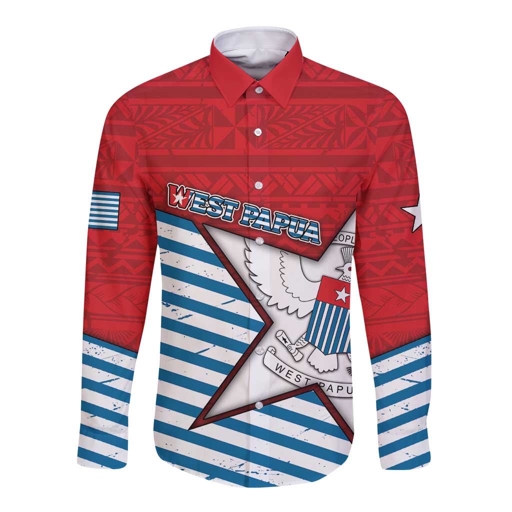 West Papua Morning Star Long Sleeve Button Shirt One People One Soul DT05 Unisex Red - Polynesian Pride
