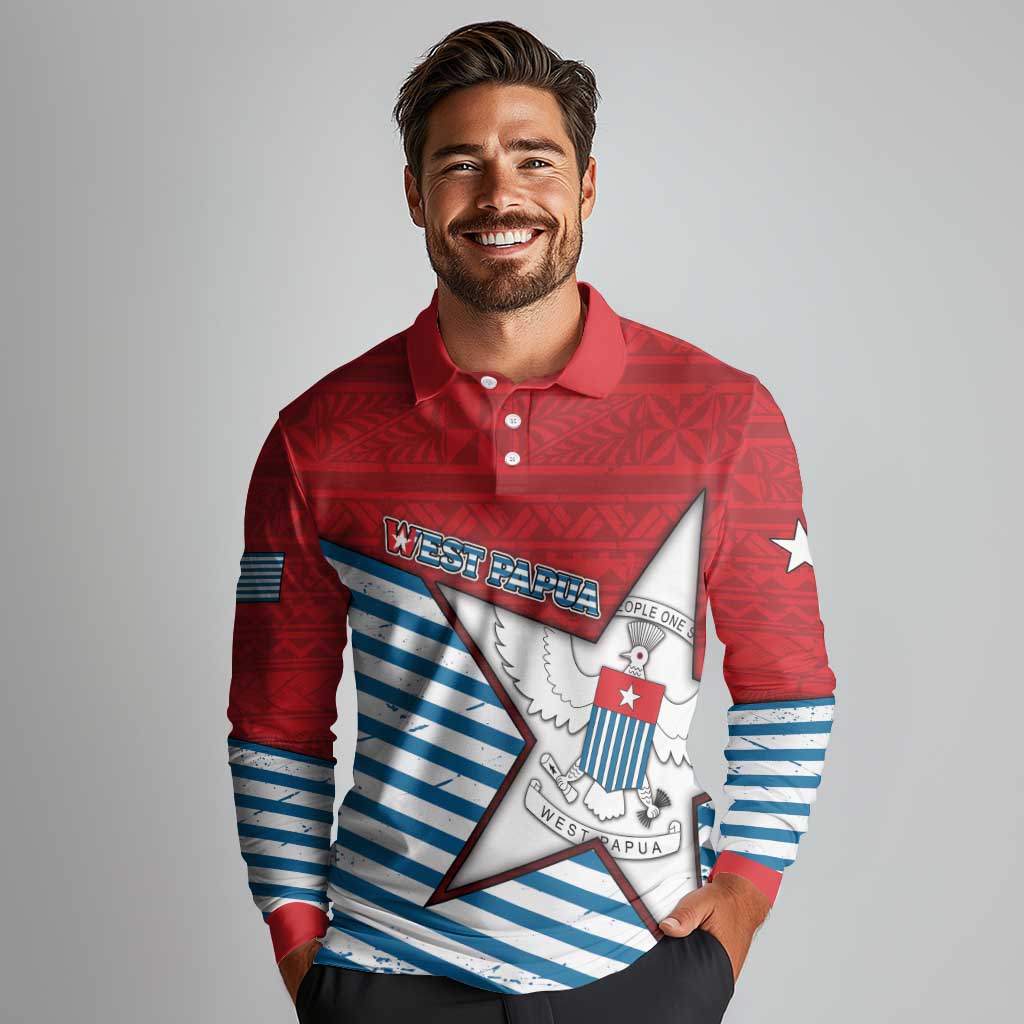West Papua Morning Star Long Sleeve Polo Shirt One People One Soul - Polynesian Pride