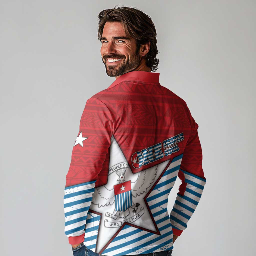 West Papua Morning Star Long Sleeve Polo Shirt One People One Soul - Polynesian Pride