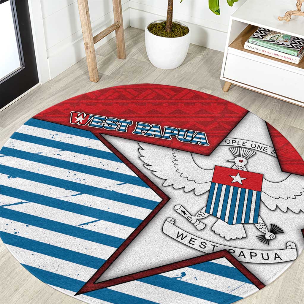 West Papua Morning Star Round Carpet One People One Soul DT05 Red - Polynesian Pride