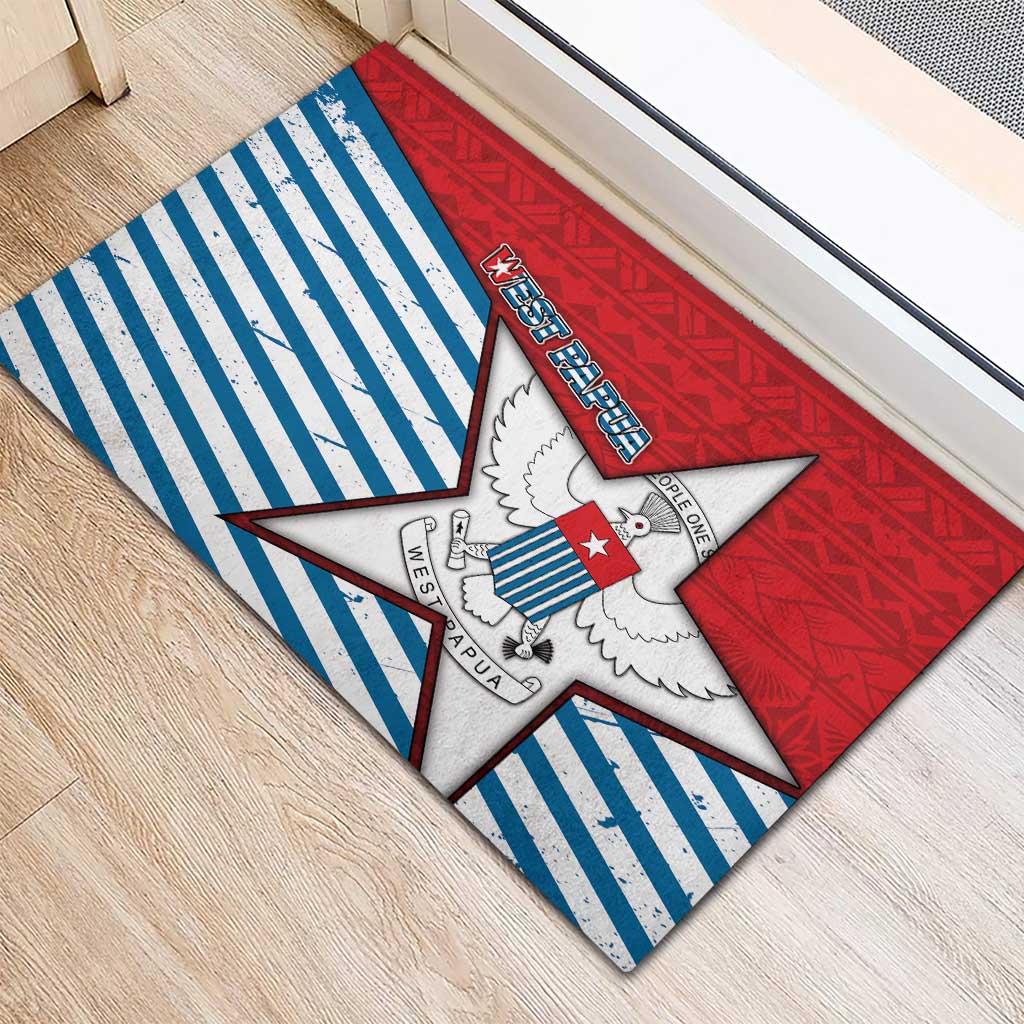 West Papua Morning Star Rubber Doormat One People One Soul - Polynesian Pride