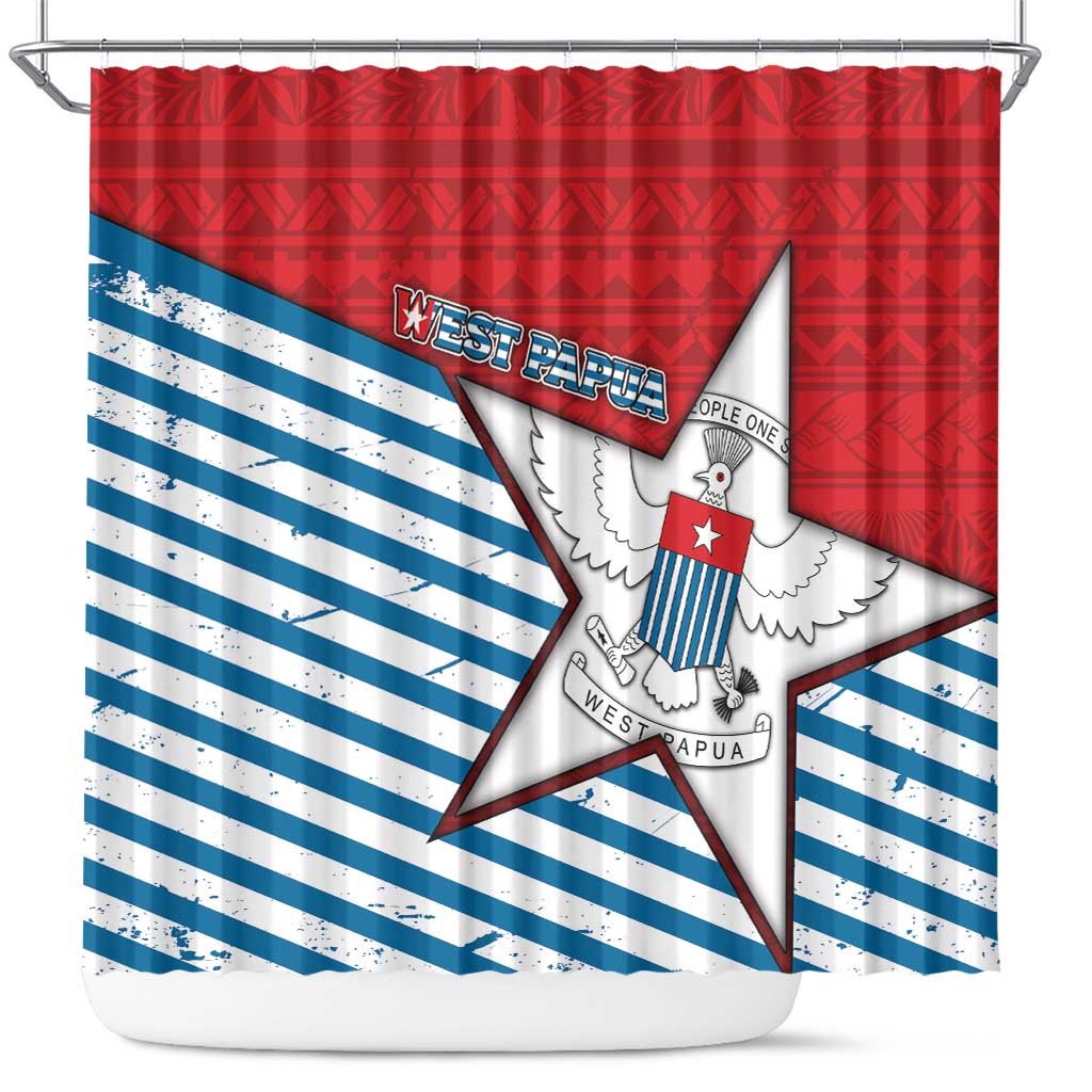 West Papua Morning Star Shower Curtain One People One Soul DT05 Red - Polynesian Pride