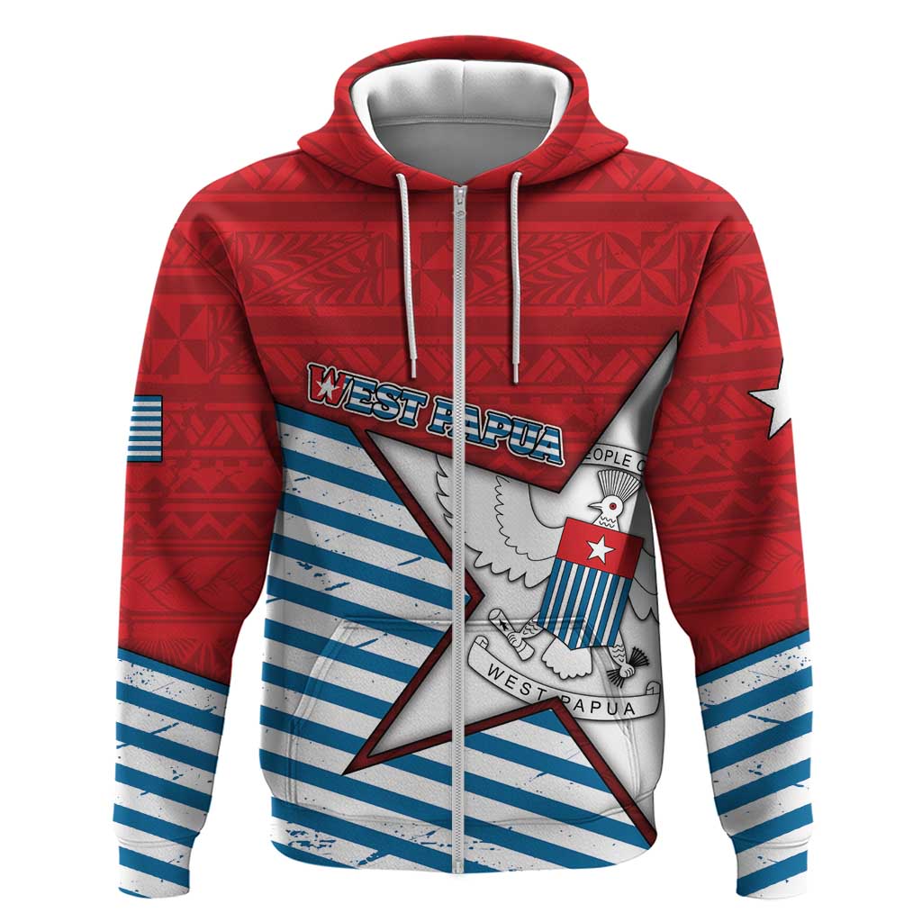 West Papua Morning Star Zip Hoodie One People One Soul DT05 Zip Hoodie Red - Polynesian Pride