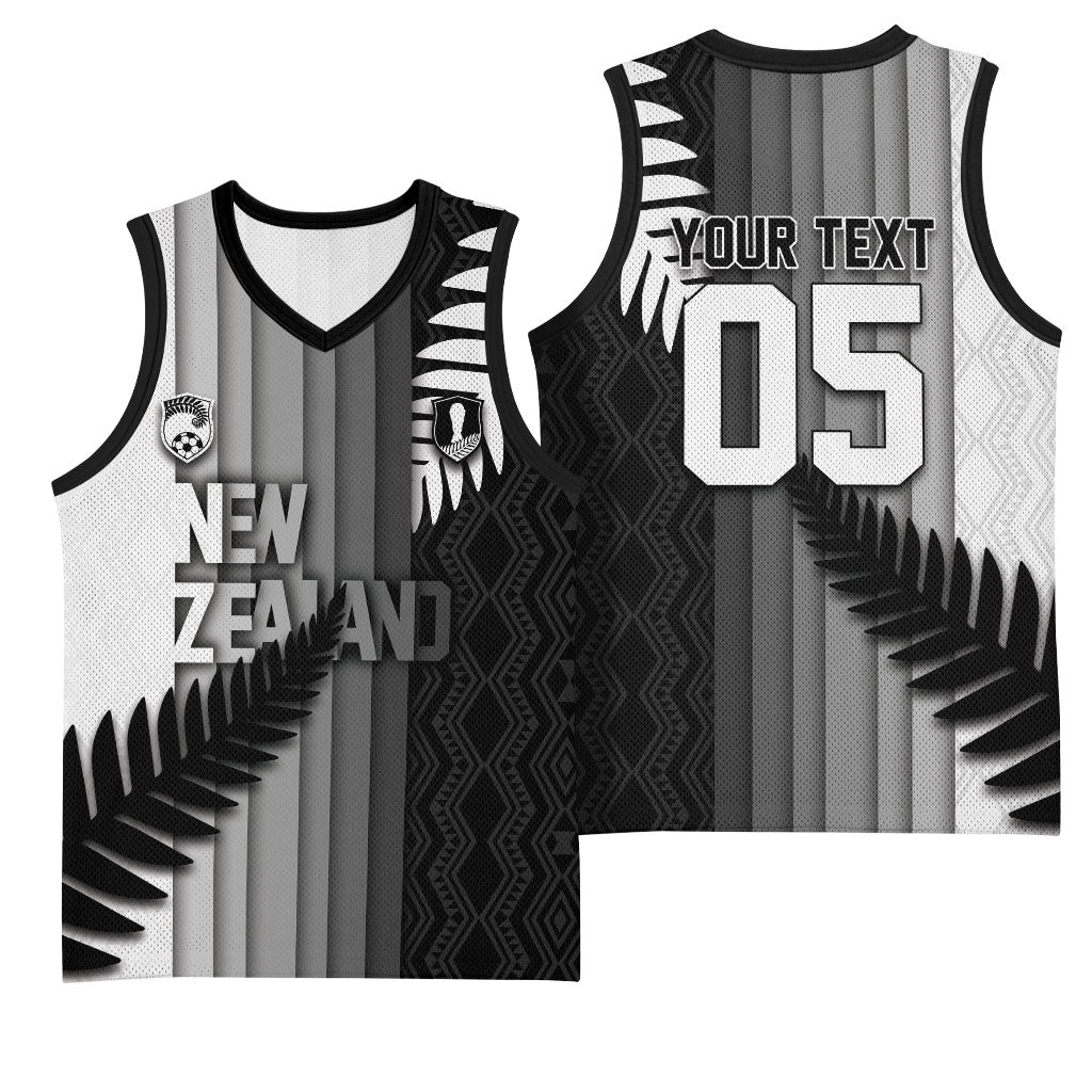 Custom New Zealand Football Basketball Jersey Silver Fern Maori Pattern Monochrome