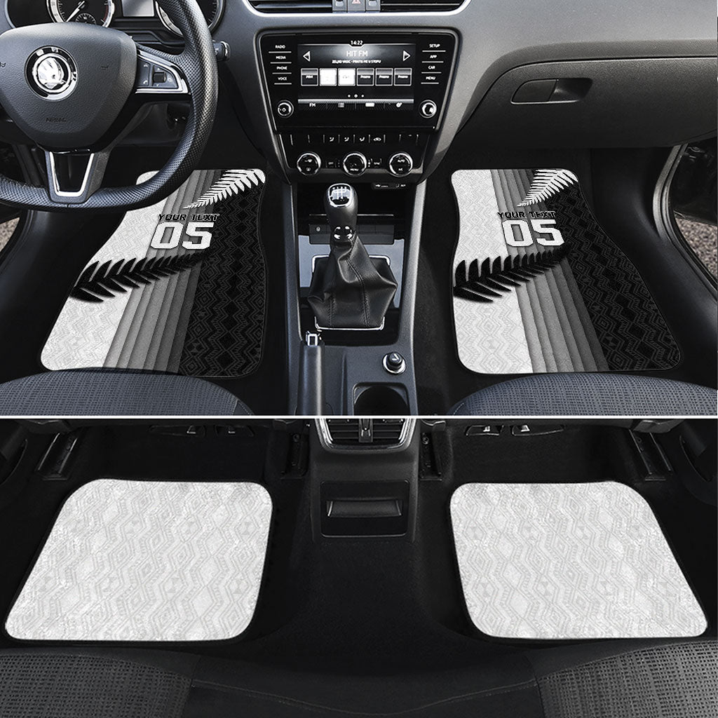 Custom New Zealand Football Car Mats Silver Fern Maori Pattern Monochrome