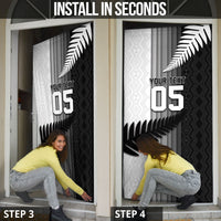Custom New Zealand Football Door Cover Silver Fern Maori Pattern Monochrome