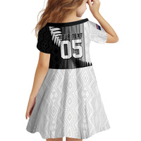 Custom New Zealand Football Family Matching Mermaid Dress and Hawaiian Shirt Silver Fern Maori Pattern Monochrome
