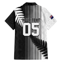 Custom New Zealand Football Family Matching Off The Shoulder Long Sleeve Dress and Hawaiian Shirt Silver Fern Maori Pattern Monochrome
