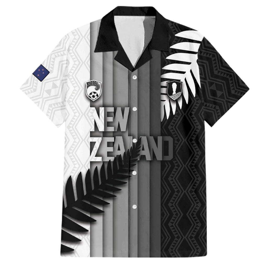 Custom New Zealand Football Family Matching Off Shoulder Short Dress and Hawaiian Shirt Silver Fern Maori Pattern Monochrome