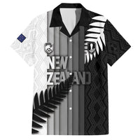 Custom New Zealand Football Hawaiian Shirt Silver Fern Maori Pattern Monochrome