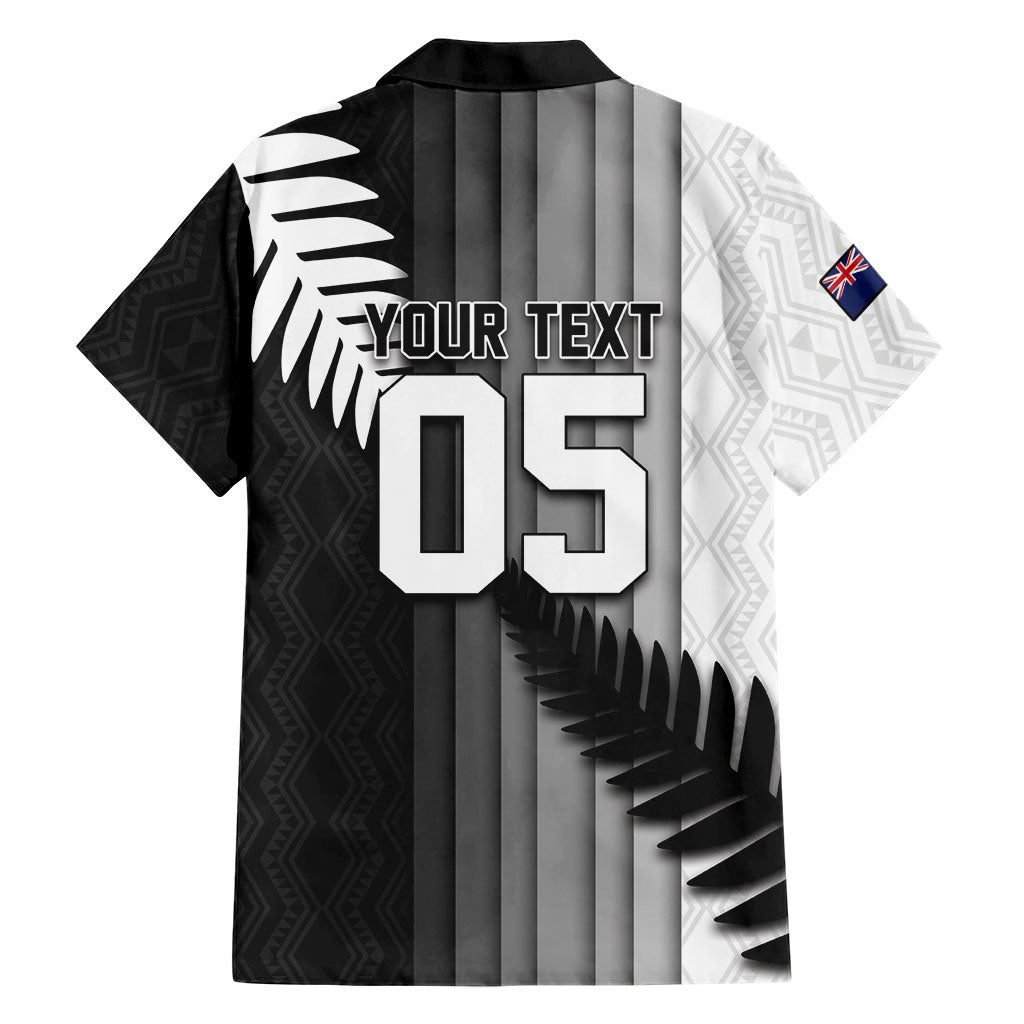 Custom New Zealand Football Hawaiian Shirt Silver Fern Maori Pattern Monochrome