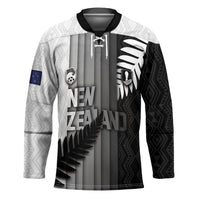 Custom New Zealand Football Hockey Jersey Silver Fern Maori Pattern Monochrome