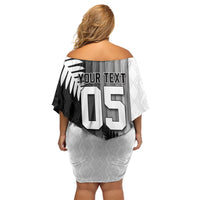 Custom New Zealand Football Off Shoulder Short Dress Silver Fern Maori Pattern Monochrome