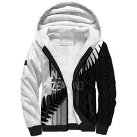 Custom New Zealand Football Sherpa Hoodie Silver Fern Maori Pattern Monochrome