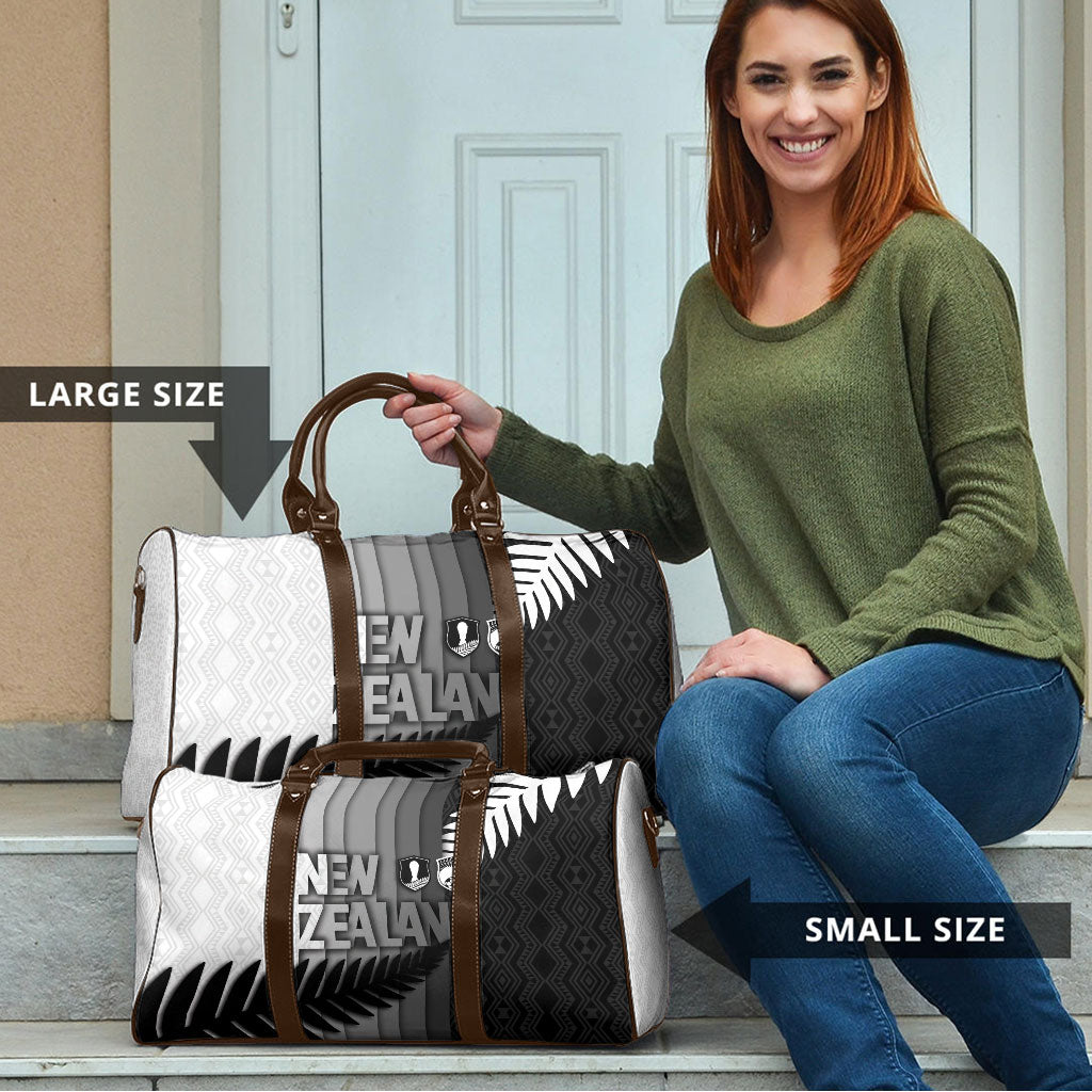 New Zealand Football Travel Bag Silver Fern Maori Pattern Monochrome